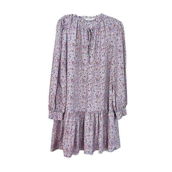 Rebecca Taylor Violet Fleur Silk Floral Print Long Sleeve Drop Waist Mini Dress - Picture 2 of 9
